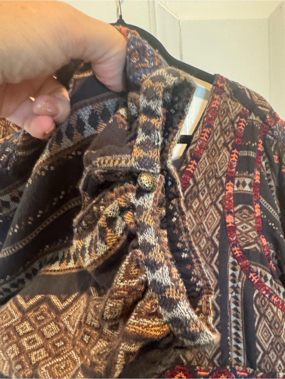 Anthropologie Textured Boho Print V-Neck Tunic Dress - Black with Rust Size 1X - Picture 8 of 16